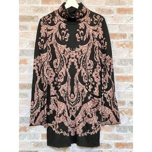 Free People Black/Burgundy Mini Dress Long Sleeve Pockets Rayon/Cotton S NWOT